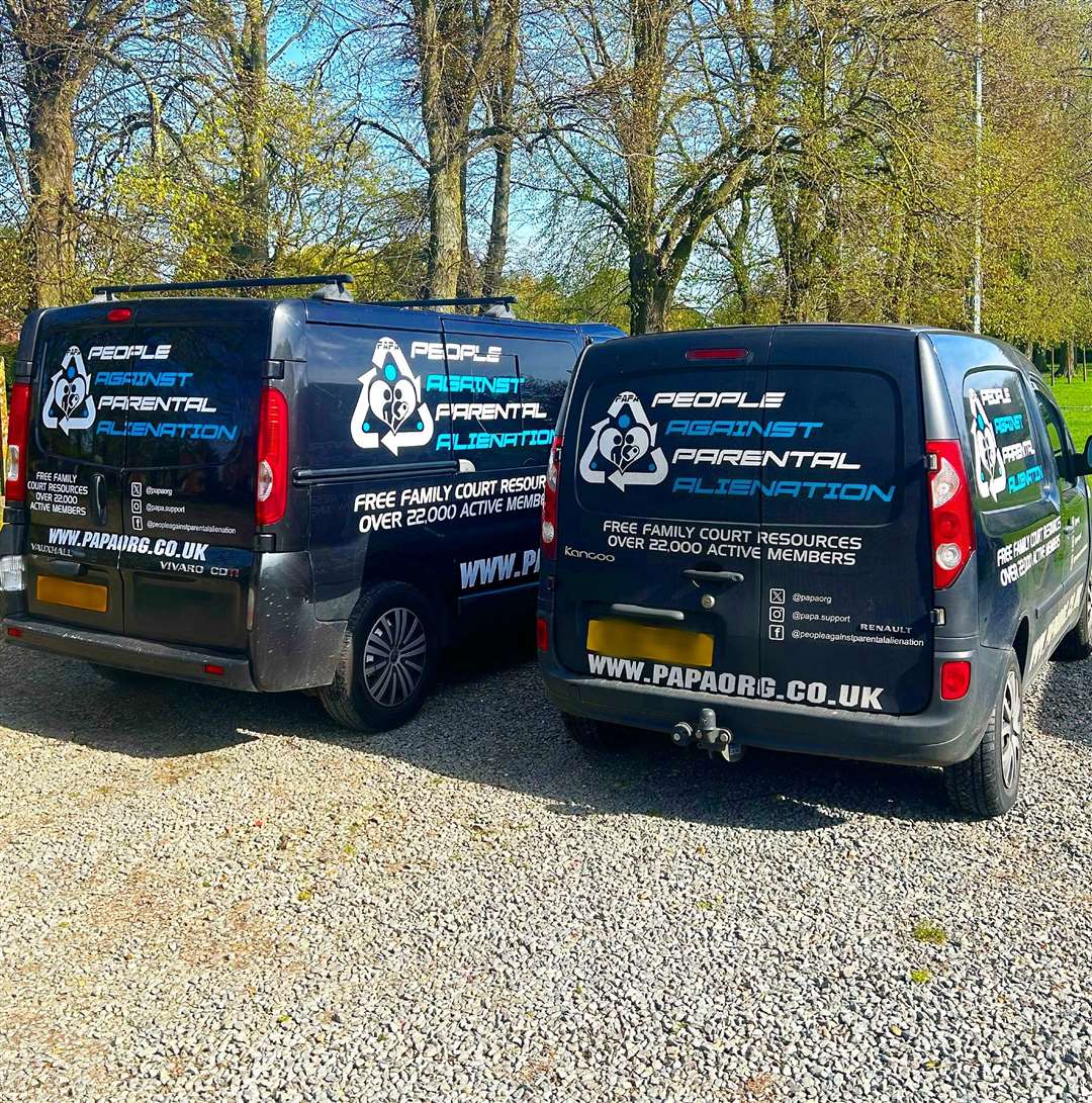 Simon Cobb uses his vans to promote PAPA - People Against Parental Alienation. PHOTO: SUBMITTED
