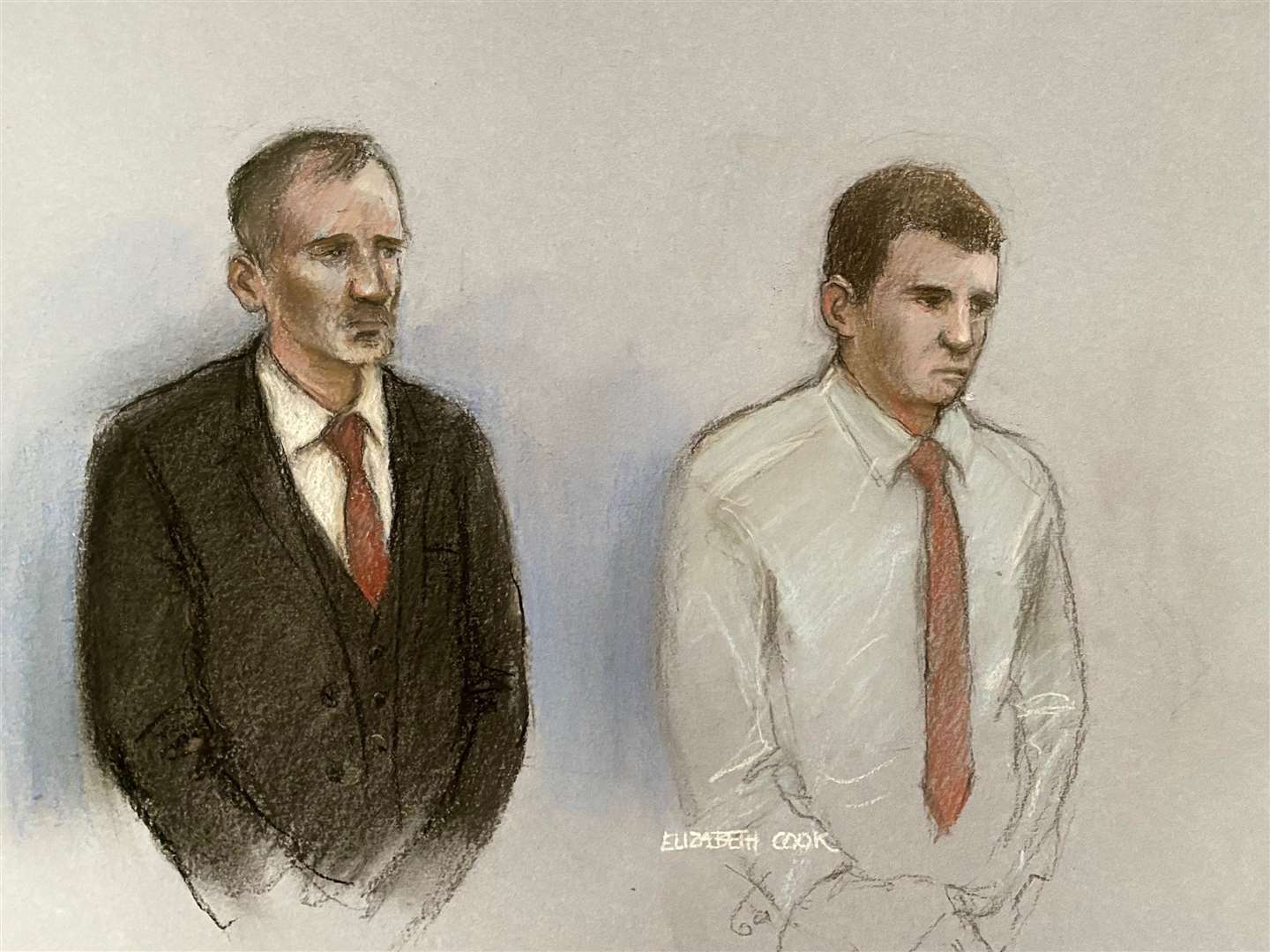 Court sketch of Daniel Graham and Adam Carruthers (Elizabeth Cook/PA)