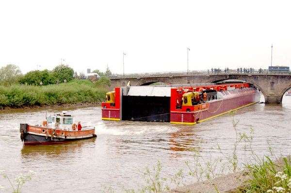 The Terra Marique passing through narrow water ways in Gainsborough