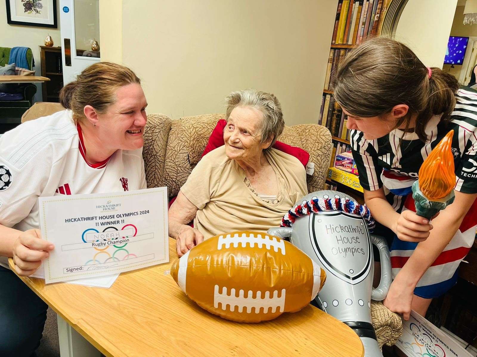 Resident, Norah, who is nearly 103, proved to be the rugby champion.