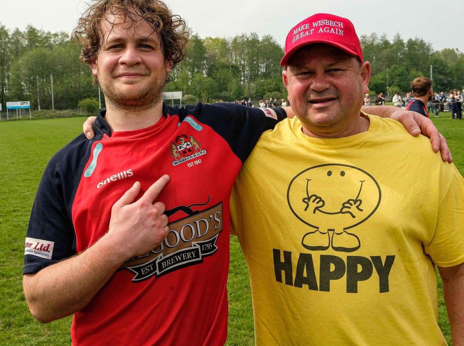 Elgoods Man of the Match James Napier with Wisbech DoR Leonard Veenendaal. Picture: Andy Titmuss
