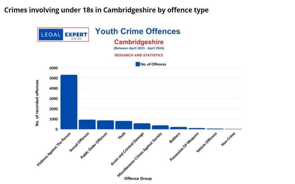 Youth crime by offence type in Cambridgeshire. Picture: Legal Expert