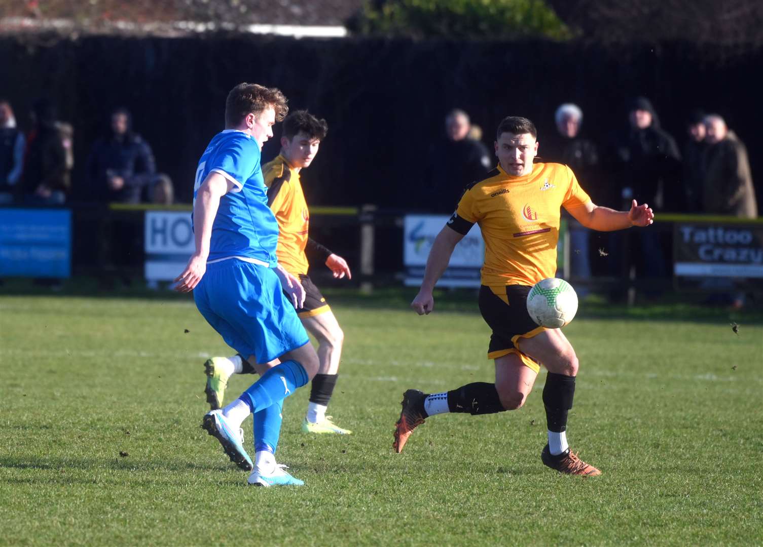 Captain Danny Emmington scored a great free-kick for March today