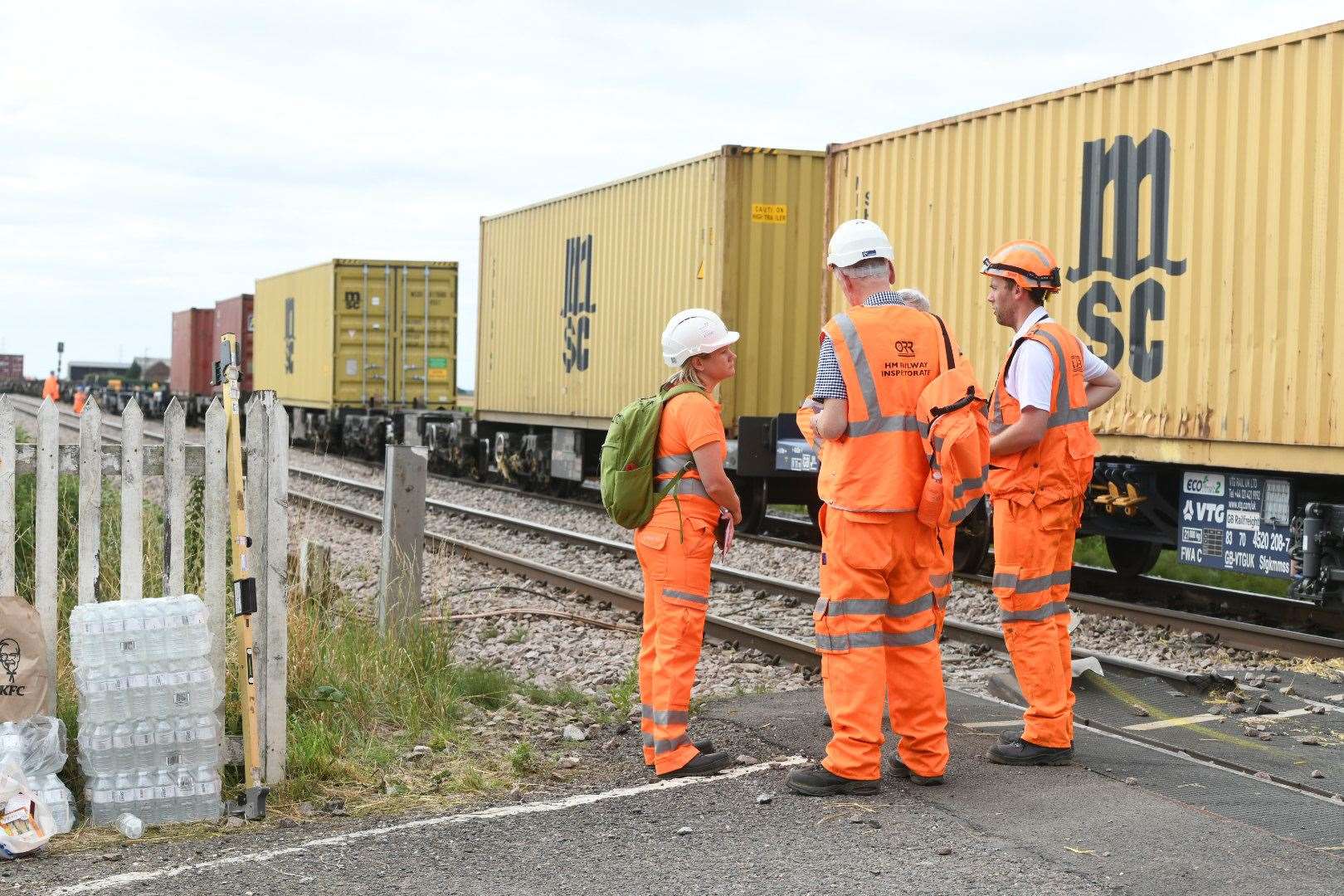 Network Rail staff work to clear the track at March on the day of the crash