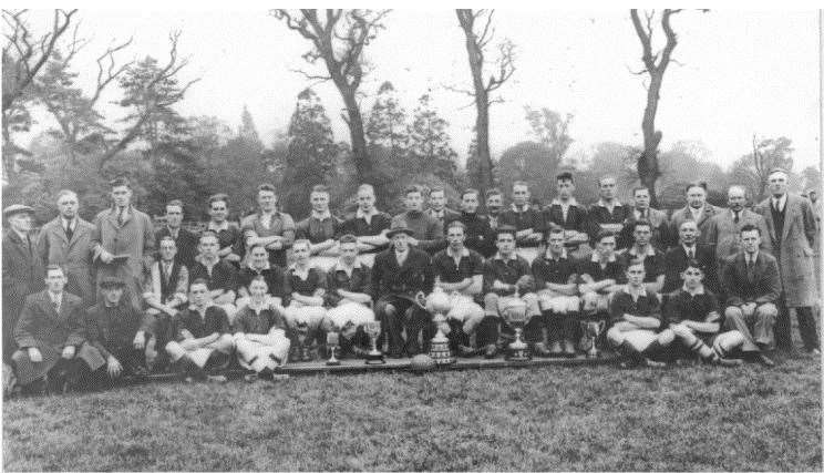 Wisbech Town 1932/33: With five Cups won on show: Peterborough League, Peterborough Senior Cup, Hinchingbrooke Cup, Walsoken Charity Cup and the Upwell Nursing Cup. (37147824)