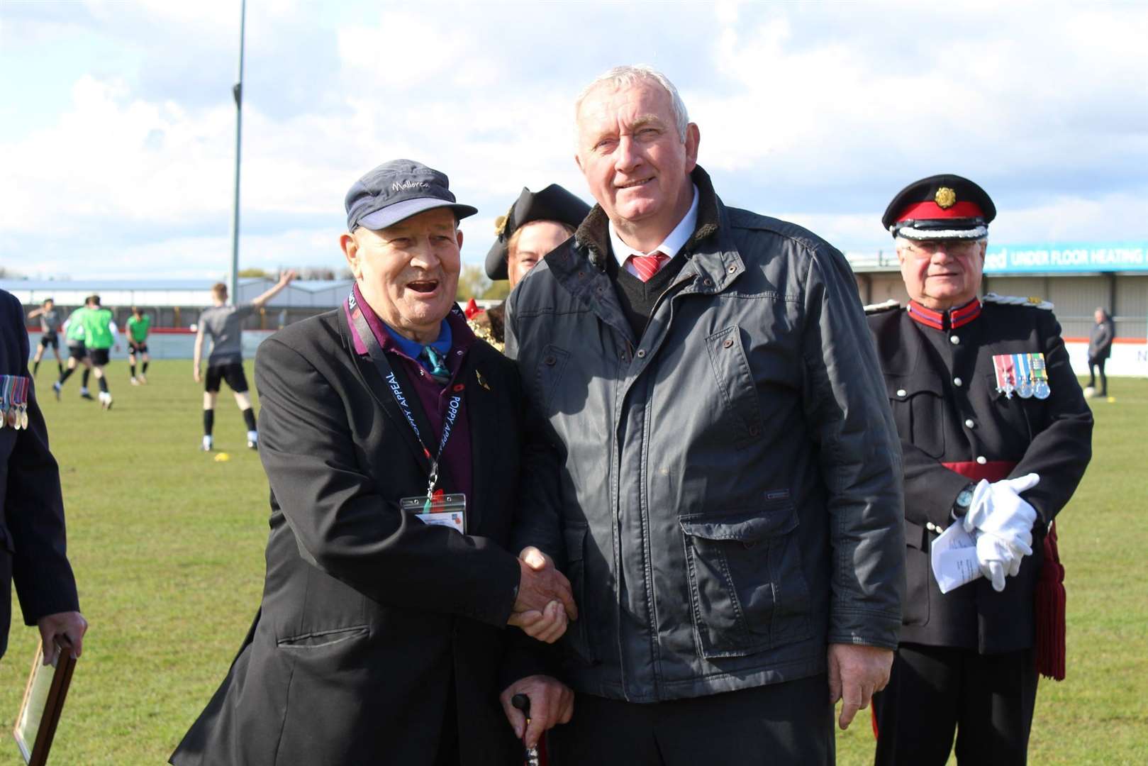 Wisbech Town Football awarded with the Armed Forces Covenant Award...With Gordon Phoenix being awarded lifetime honorary membership of the club with Chairman of Wisbech Football Club Paul Brenchley... (63204072)