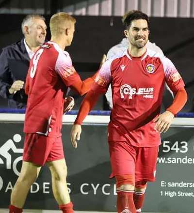 Michael Frew and John Challinor celebrate a goal for Stamford last season