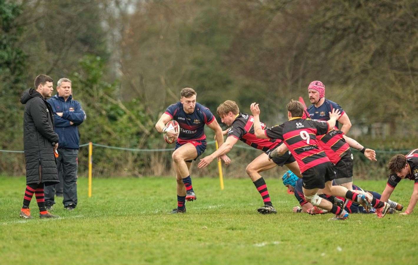 Wisbech right-wing Hal Whyatt asking questions of the Wymondham defence. Picture: Andy Titmuss