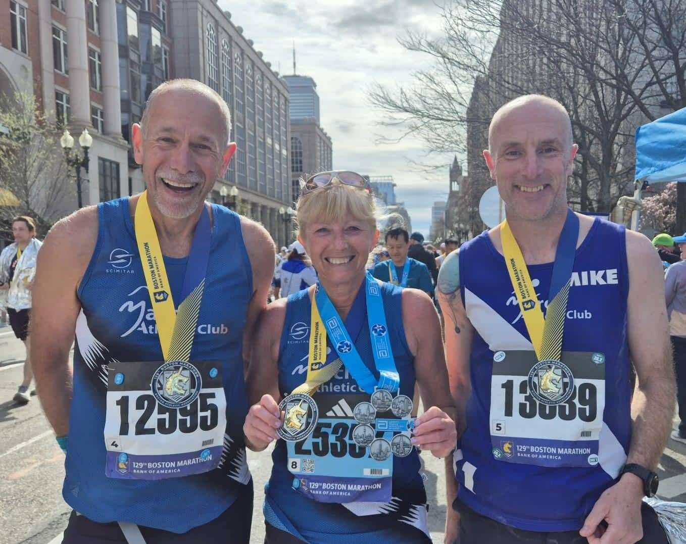 Andy Cole, Tricia Cole, Mike Boxall at the Boston Marathon