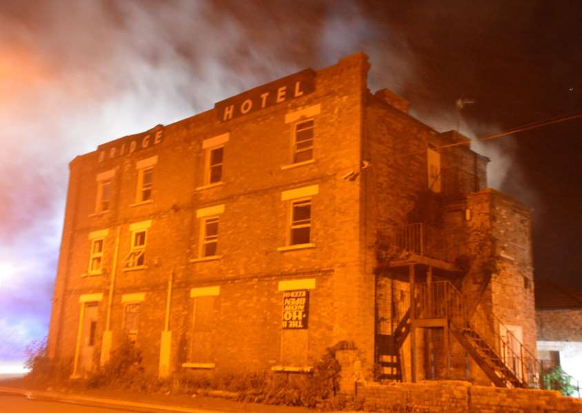 Reader Georgina Larham sent us this picture of the Bridge Hotel in the grip of last night's fire. ANL-160814-174525001