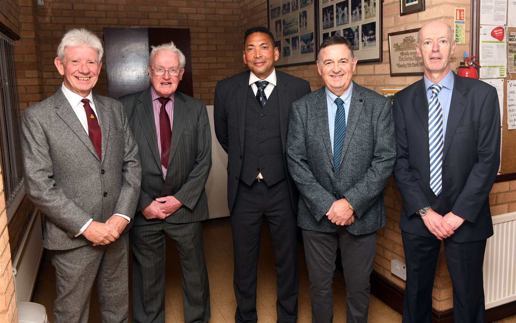 March Cricket Club annual dinner with Ex-England player Phillip De Freitas. From left: John West, Norman Alterton, Phillip De Freitas, Les Mills and Stephen Wallis.