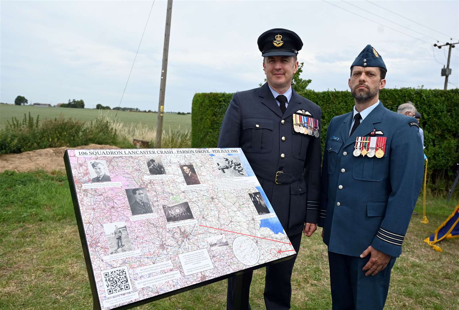 Unveling of plaque to those who died during World War 2 in a Lancaster at Sealeys Lane Parson Drove.Wing Commander Duncan Clark and Lt colonel Colin Bylsma
