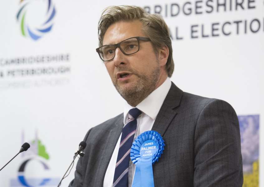Cambridgeshire Mayoral election count at Ross Peers Sports Centre, Soham, James Palmer acceptance speech . Picture: Keith Heppell