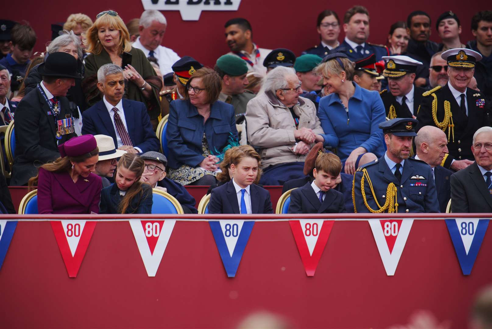 Kate, Charlotte, George, Louis and William in the royal box (Ben Birchall/PA)