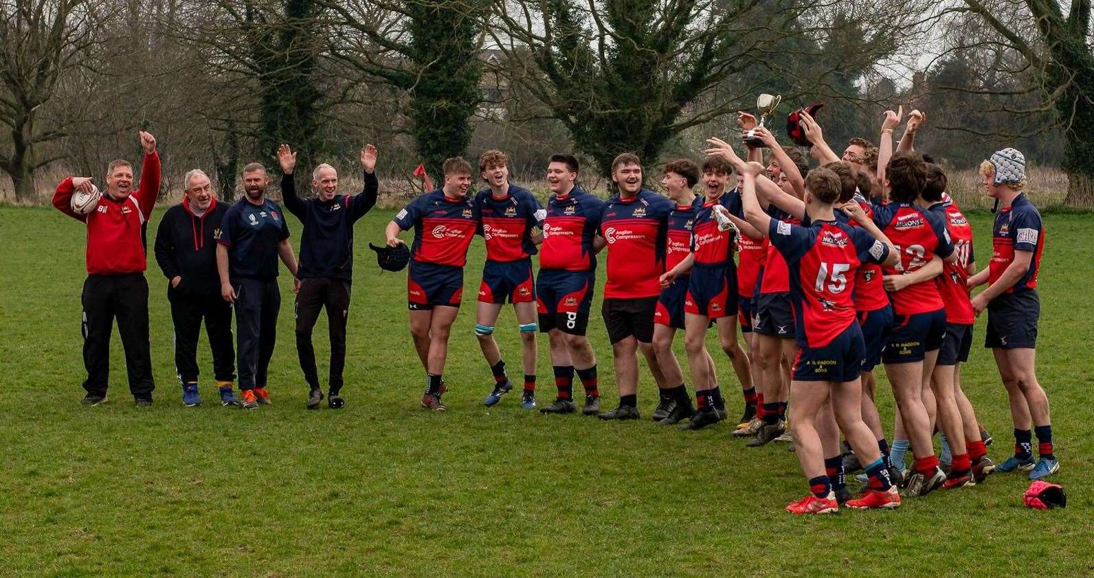 A jubilant victorious Wisbech U16 team celebrate their County Cup success. Picture: Andy Titmuss
