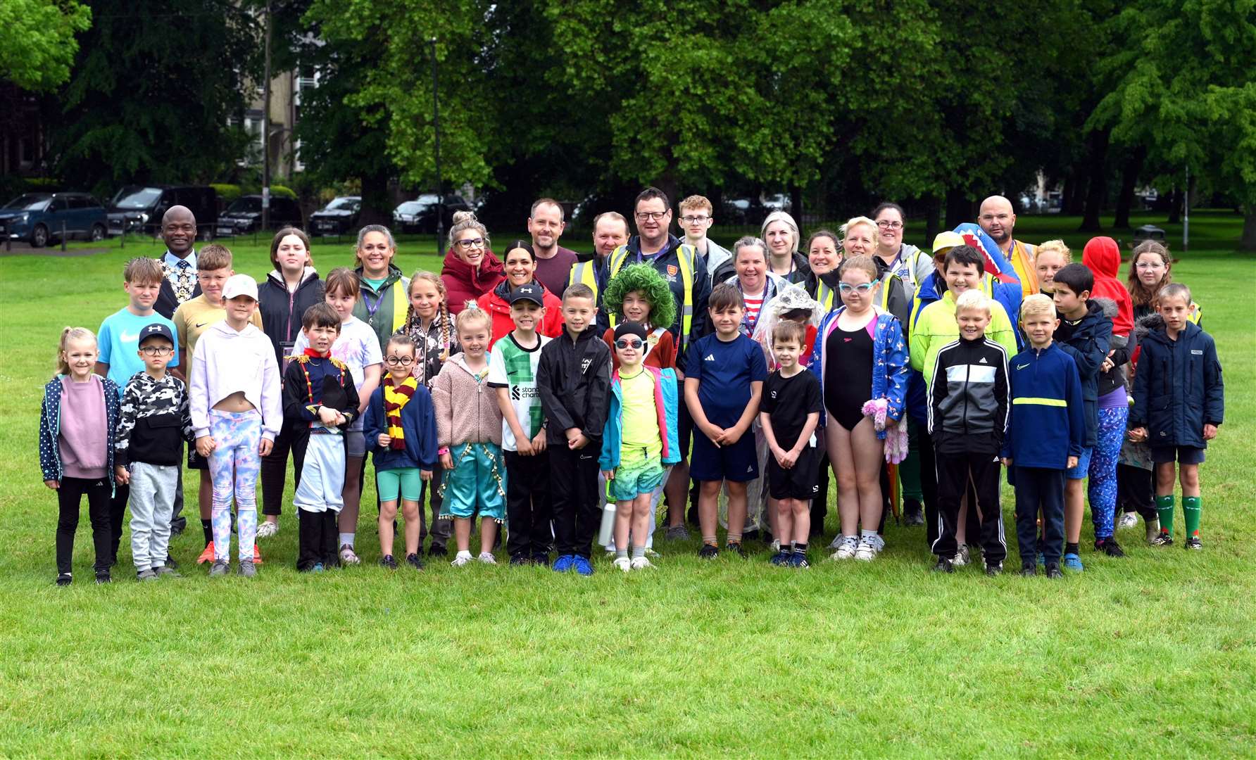 Competitors and volunteer at Wisbech Junior parkrun's sixth anniversary event