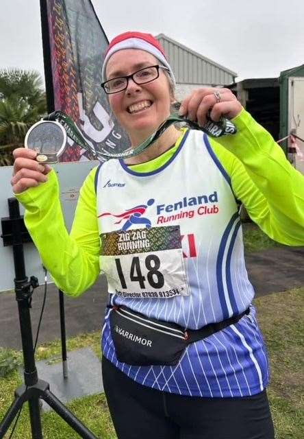 Fenland Running Club's Nikki Young at the finish