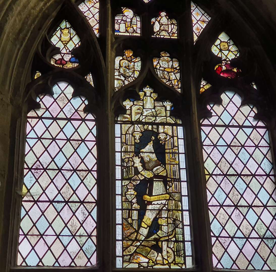 St George and the dragon stained glass window in the church