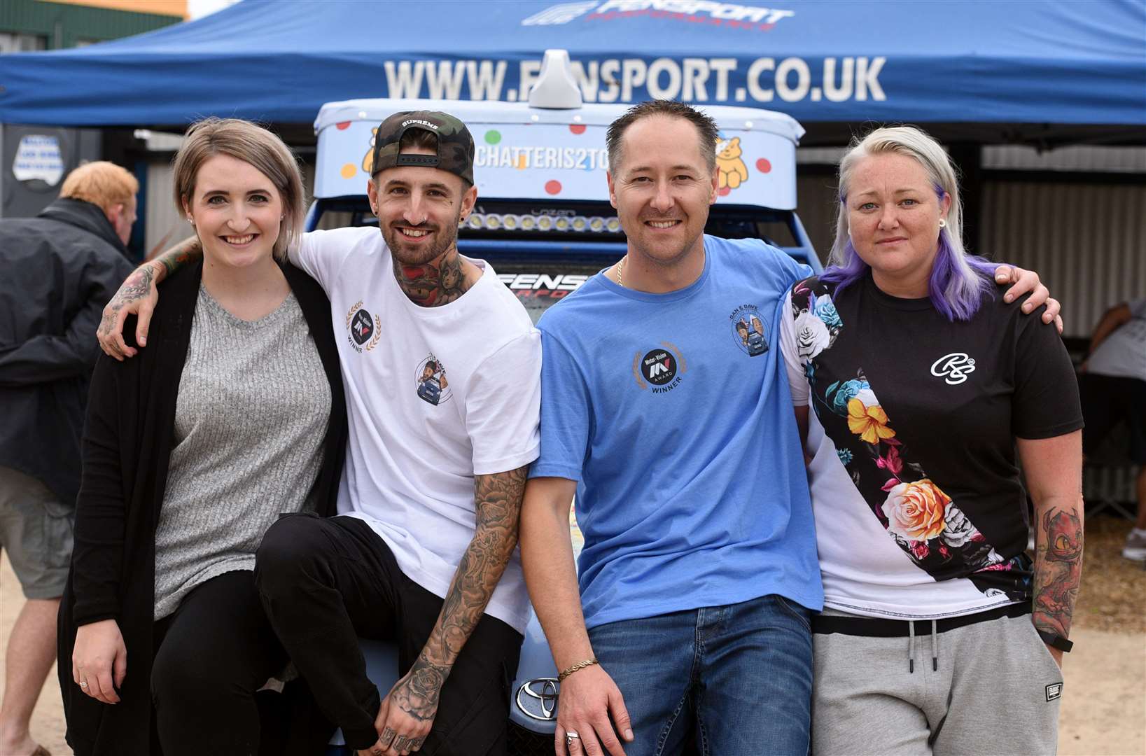 Dan Handley and Dave Brooks both with their sisters before travelling to Tokyo in a 2002 Toyota for Children in Need...left Geogia Handley and Heidi Brooks. (3555615)