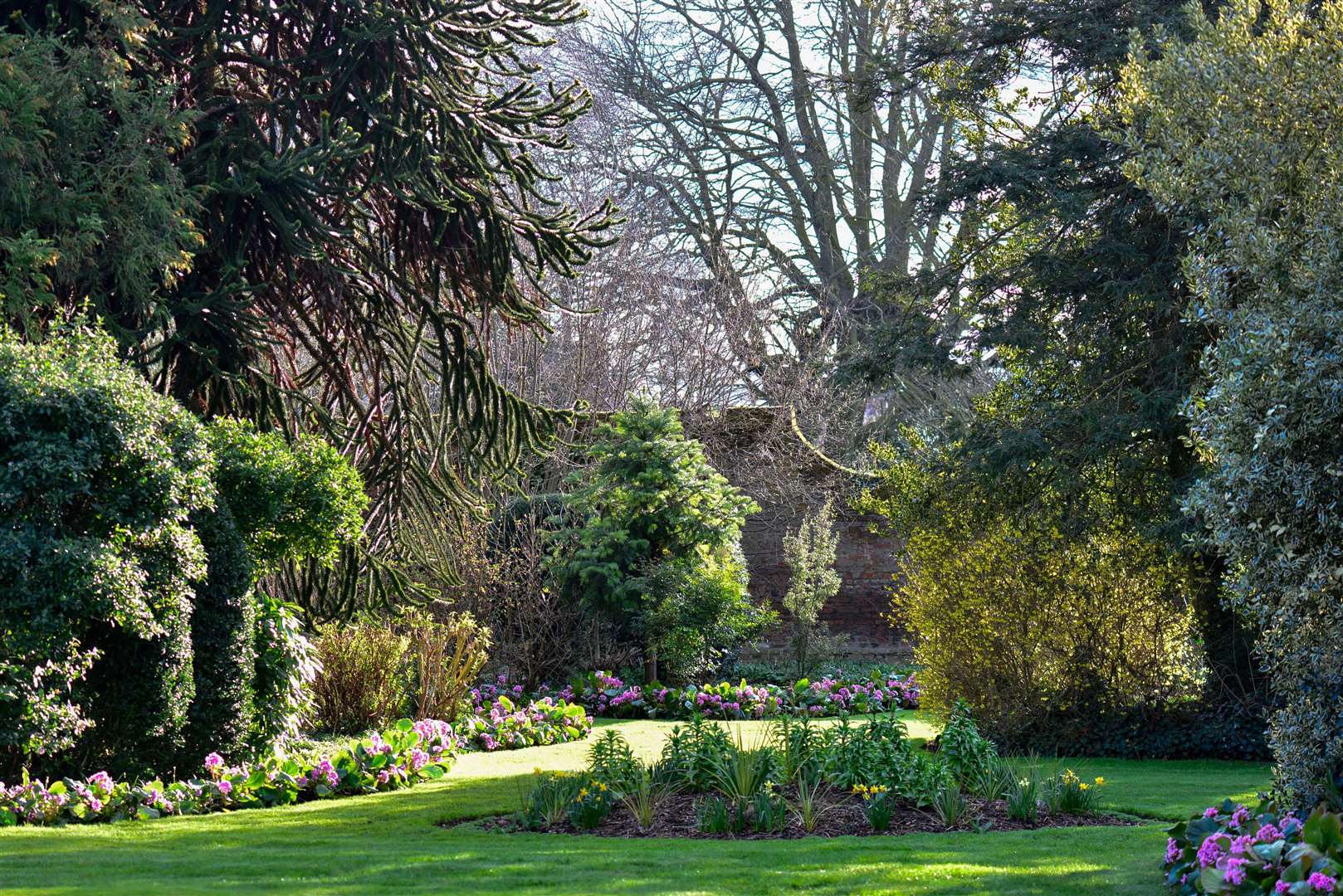 The rear garden in spring at Peckover House and Garden