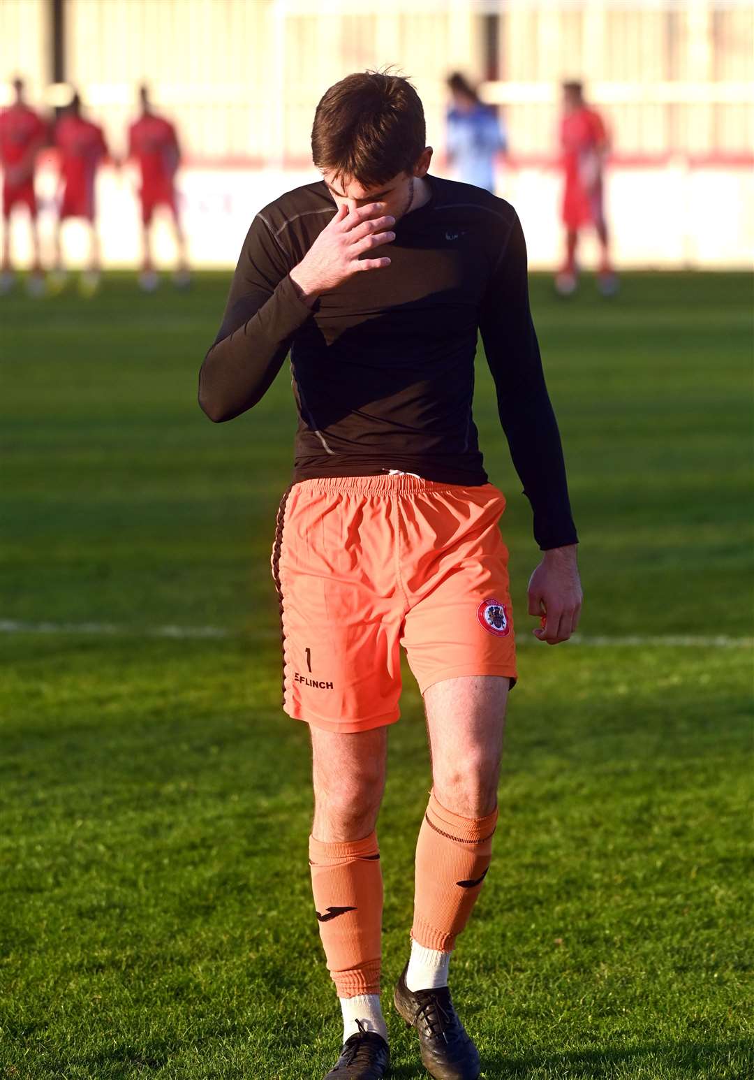 Distraught keeper Luke Pearson is sent off