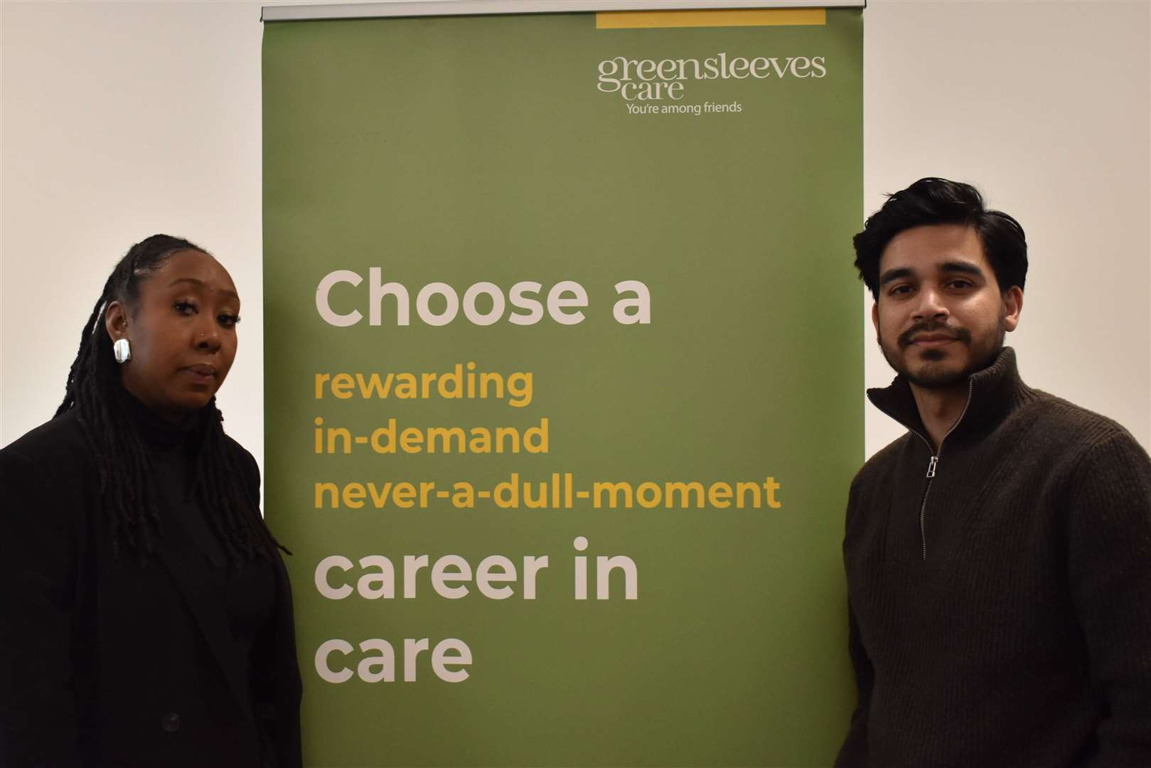 Michaelene Mieres and Mohman Rahman from Greensleeves Care chatted to residents about job opportunities in their company