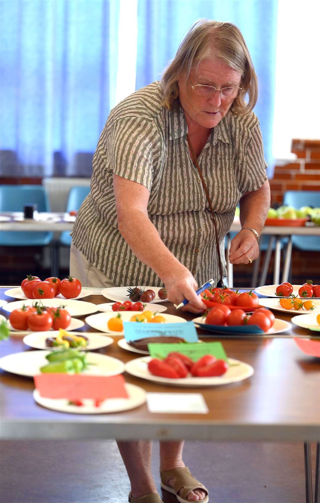 Christine Carr putting the final touches to an exhibit.
