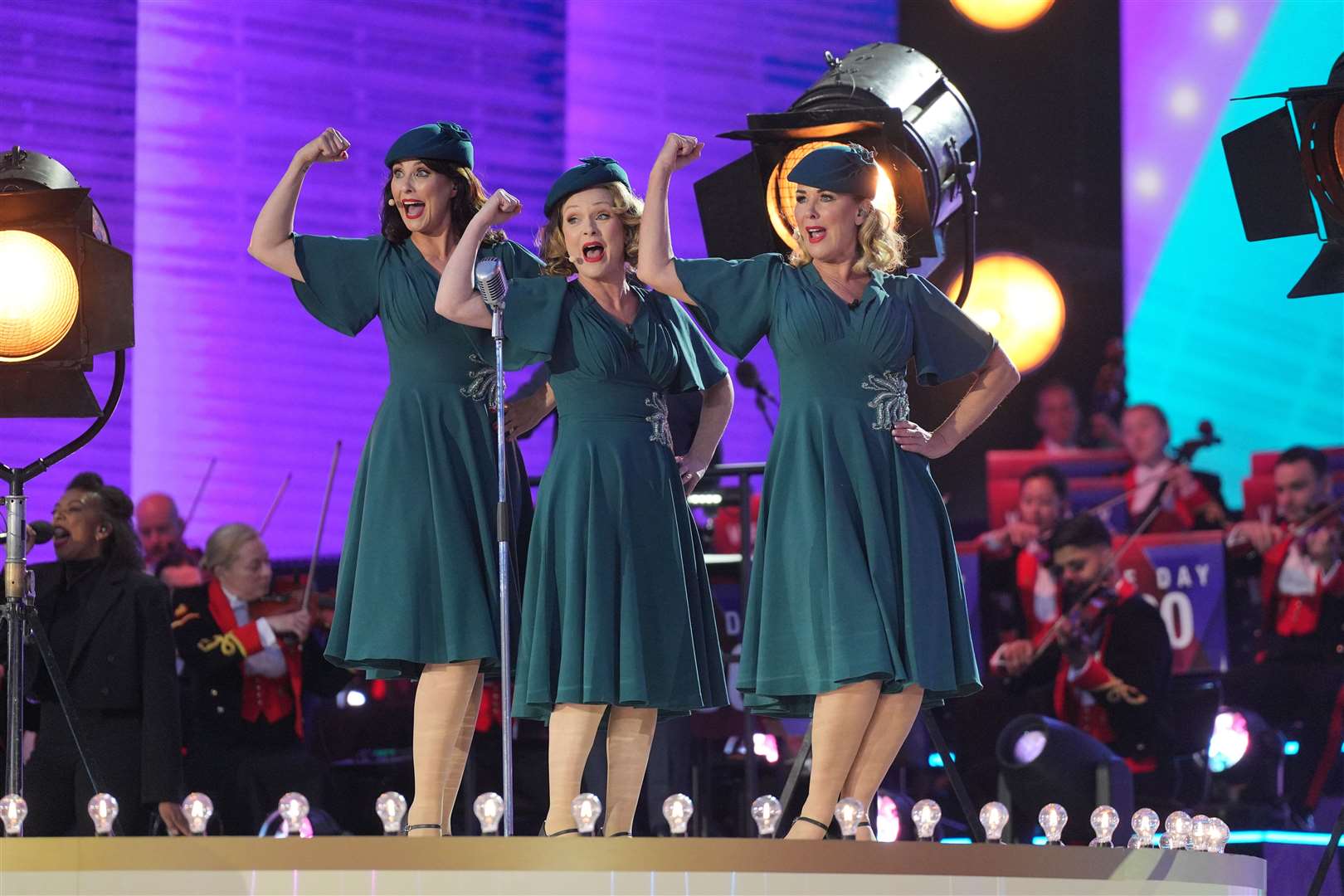 Emma Barton, Michelle Hardwick and Claire Sweeney performed a tribute to The Andrews Sisters (Gareth Fuller/PA)