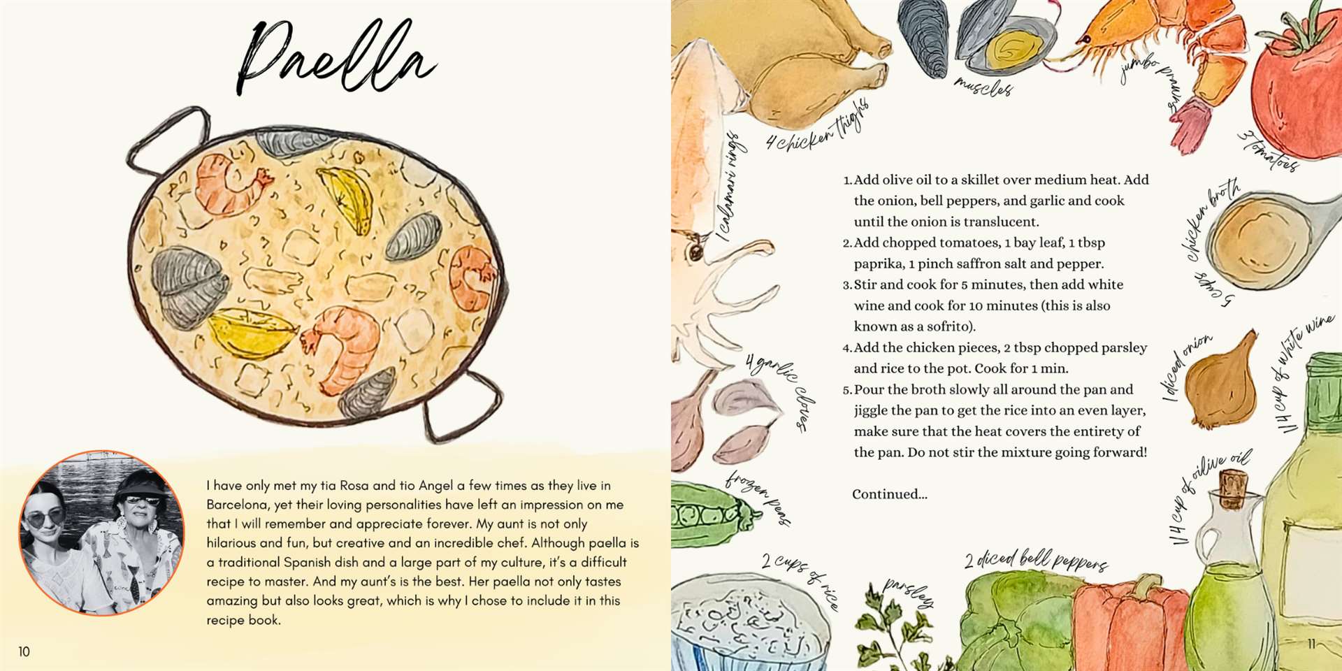 A page of Isabelle’s cookbook featuring a Paella recipe (Isabelle/PA)