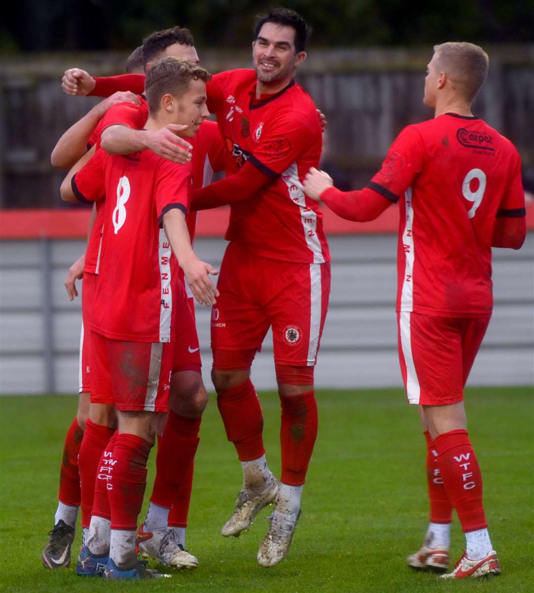 Wisbech v Kimberley Miners Welfare Wisbech - celebrating Sam Murphy's goal