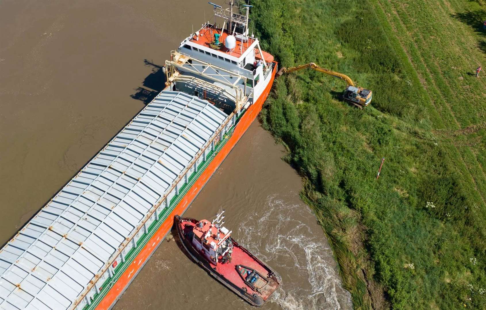 The Baltic Arrow ran aground and blocked the River Nene close to West Walton at 8.48am on June 25. Picture: drone people