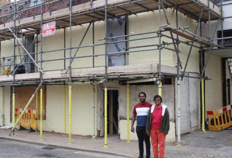 Rama Ragupathy and Kamala Alagappan (Foster) outside the 26 Market Place property which they renovated with a grant from the Future High Streets Fund.