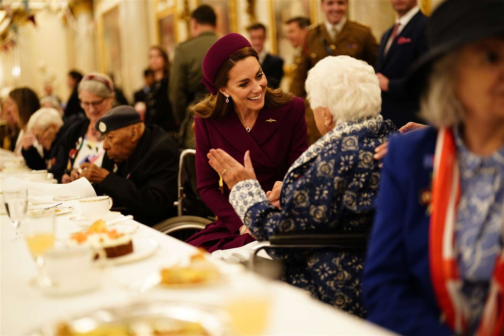 Kate chats with a war veteran (Jordan Pettitt/PA)