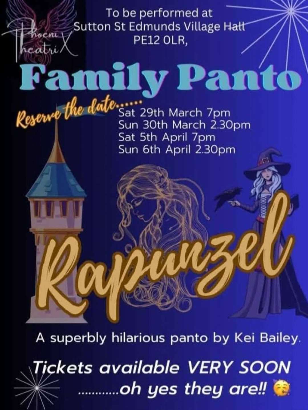 Rapunzel is coming to Sutton St Edmunds Village Hall at the end of March