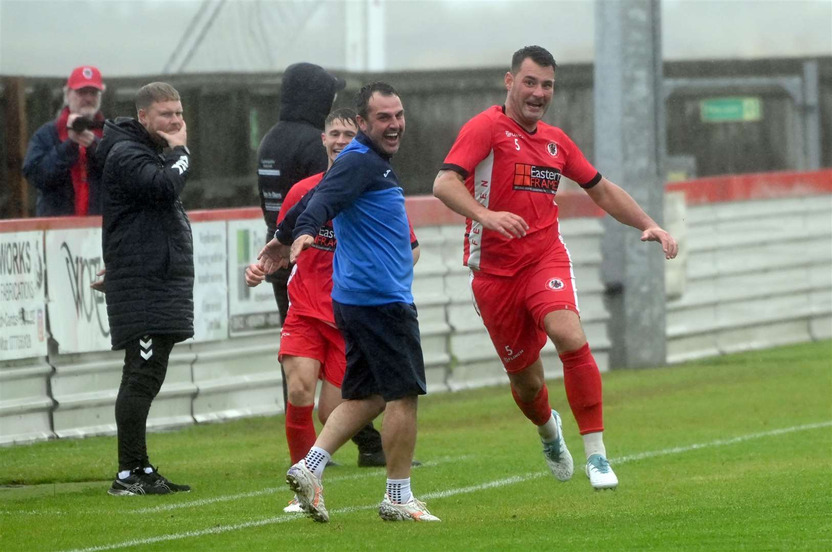 Leon Mettam and Danny Brooks – seen here celebrating a Wisbech goal earlier in the season – should be back at Fountain Fresh Park on Tuesday evening.