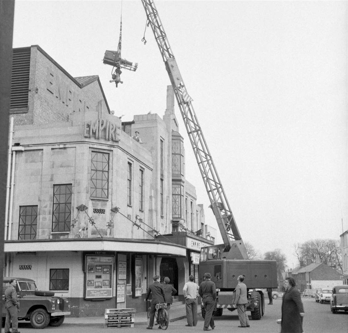 A crane at work for the Empire Theatre – once the grandest cinema in town