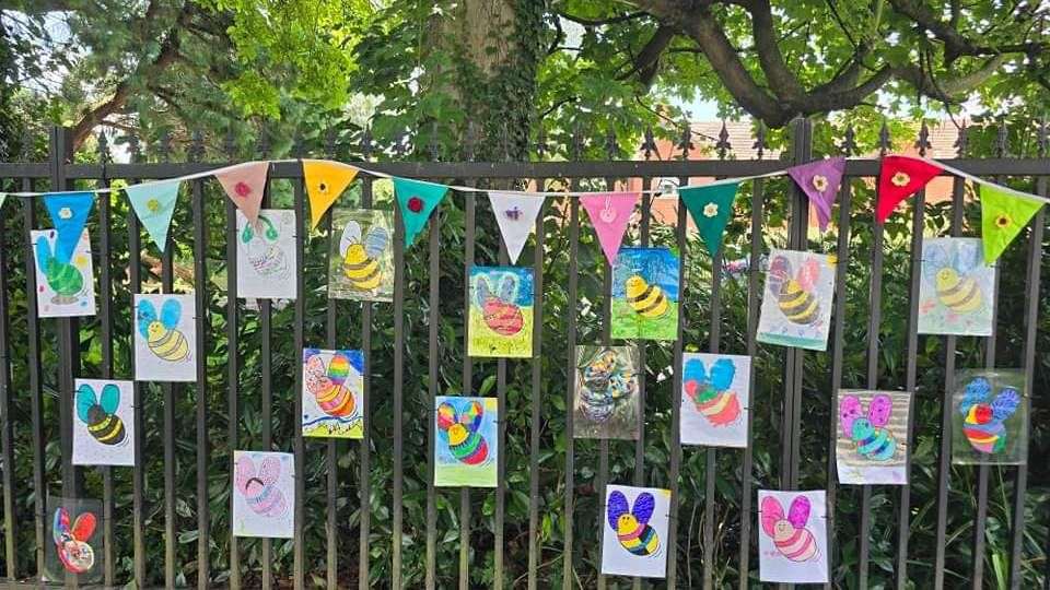 The bees were coloured by the children of Anthony Curton School.