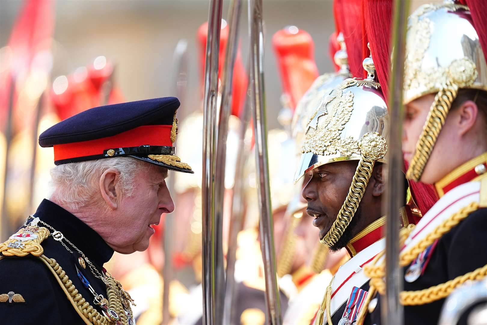The King inspects the soldiers on parade (Aaron Chown/PA)