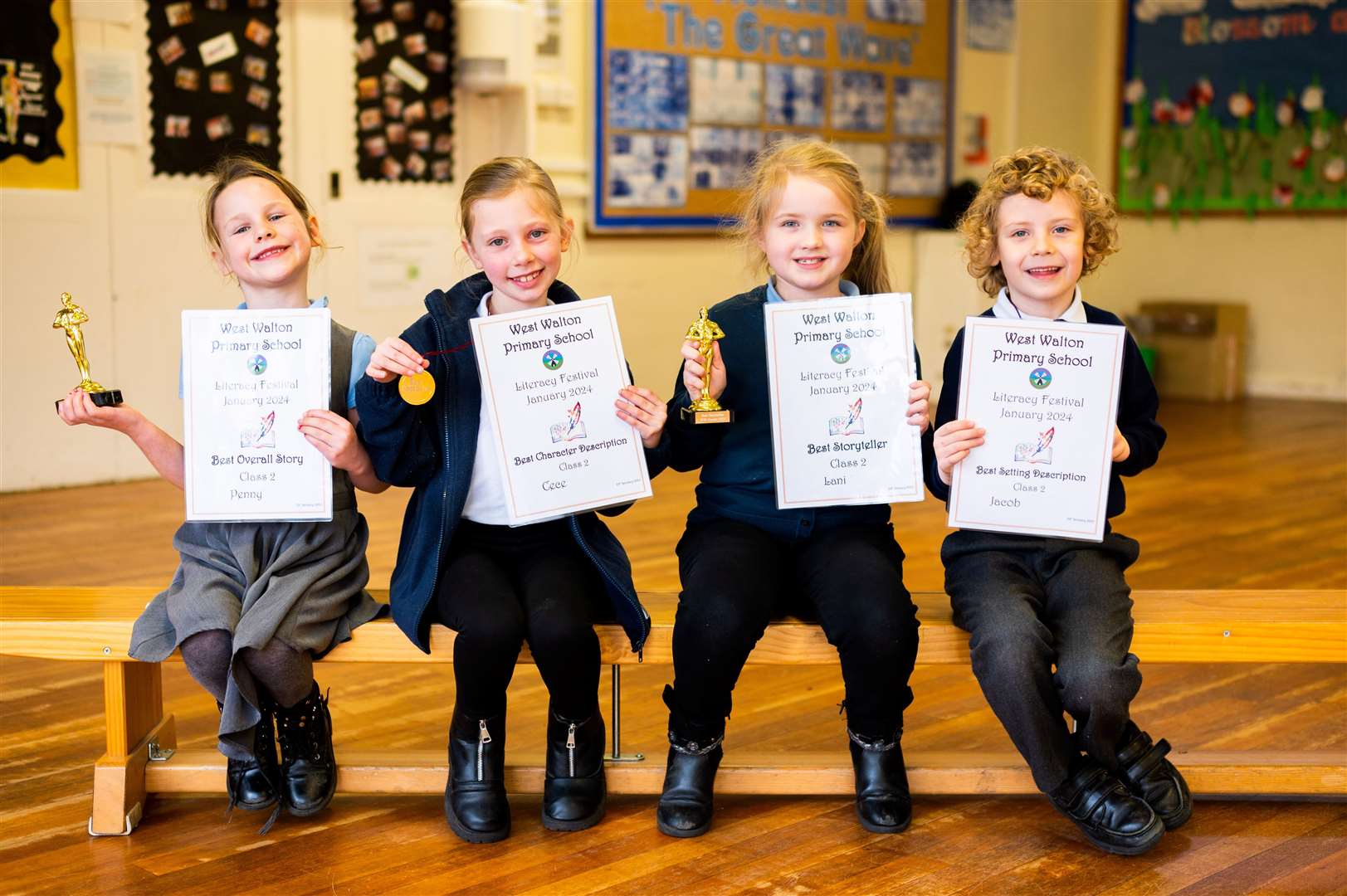 Class Two winners with their trophies and certificates.