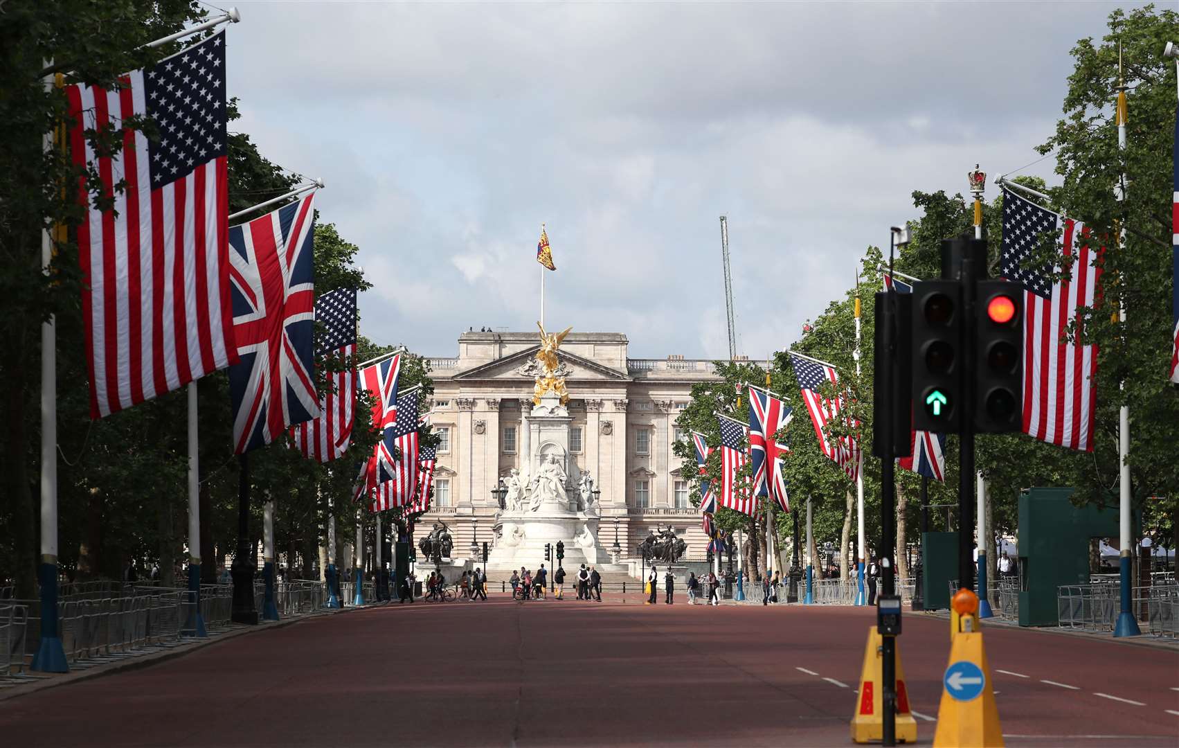 UK and US flags on the Mall leading up to Buckingham Palace, London (Steve Parsons/PA)