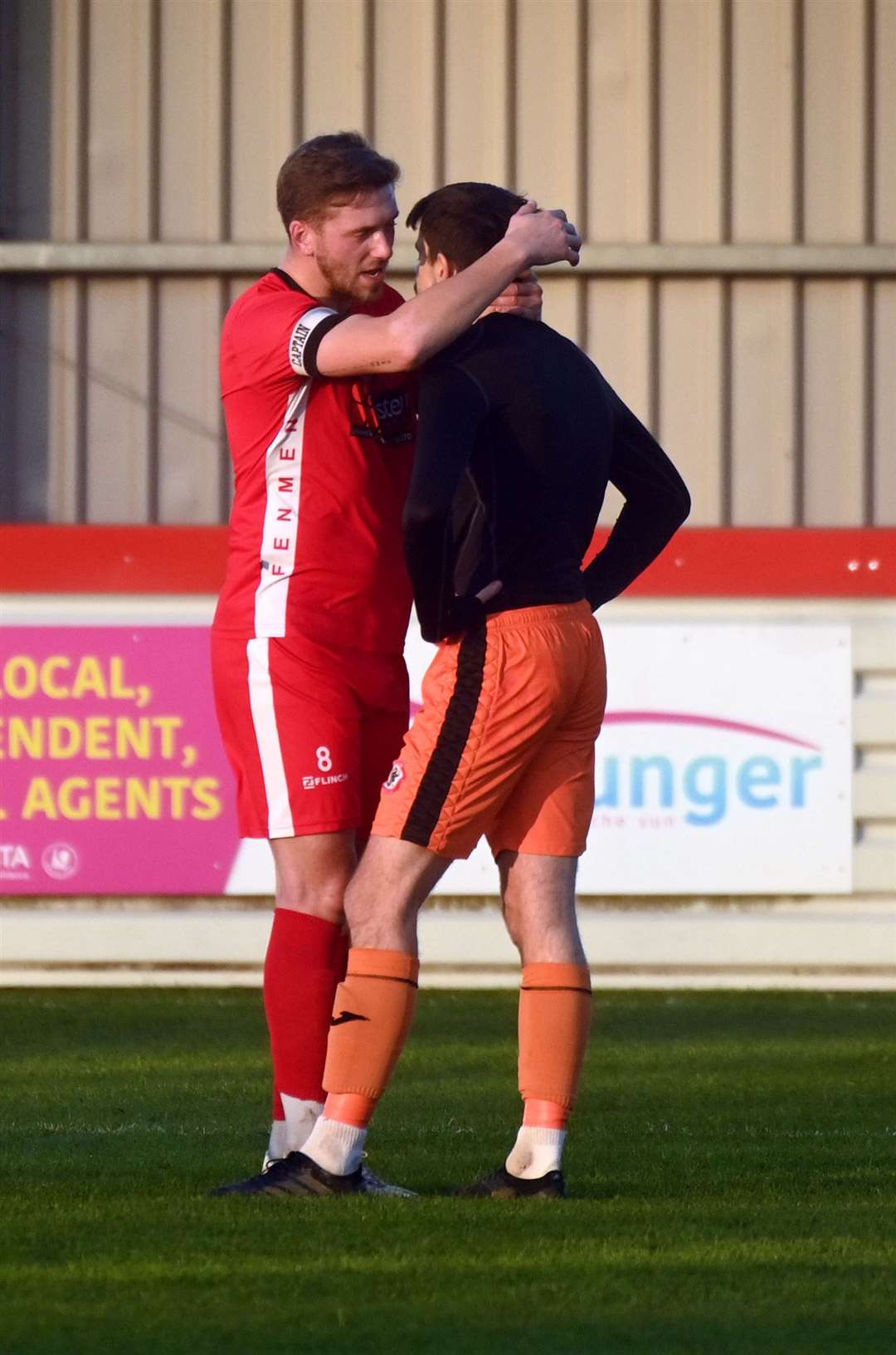 Captain Kegan Everington consoles dismissed keeper Luke Pearson