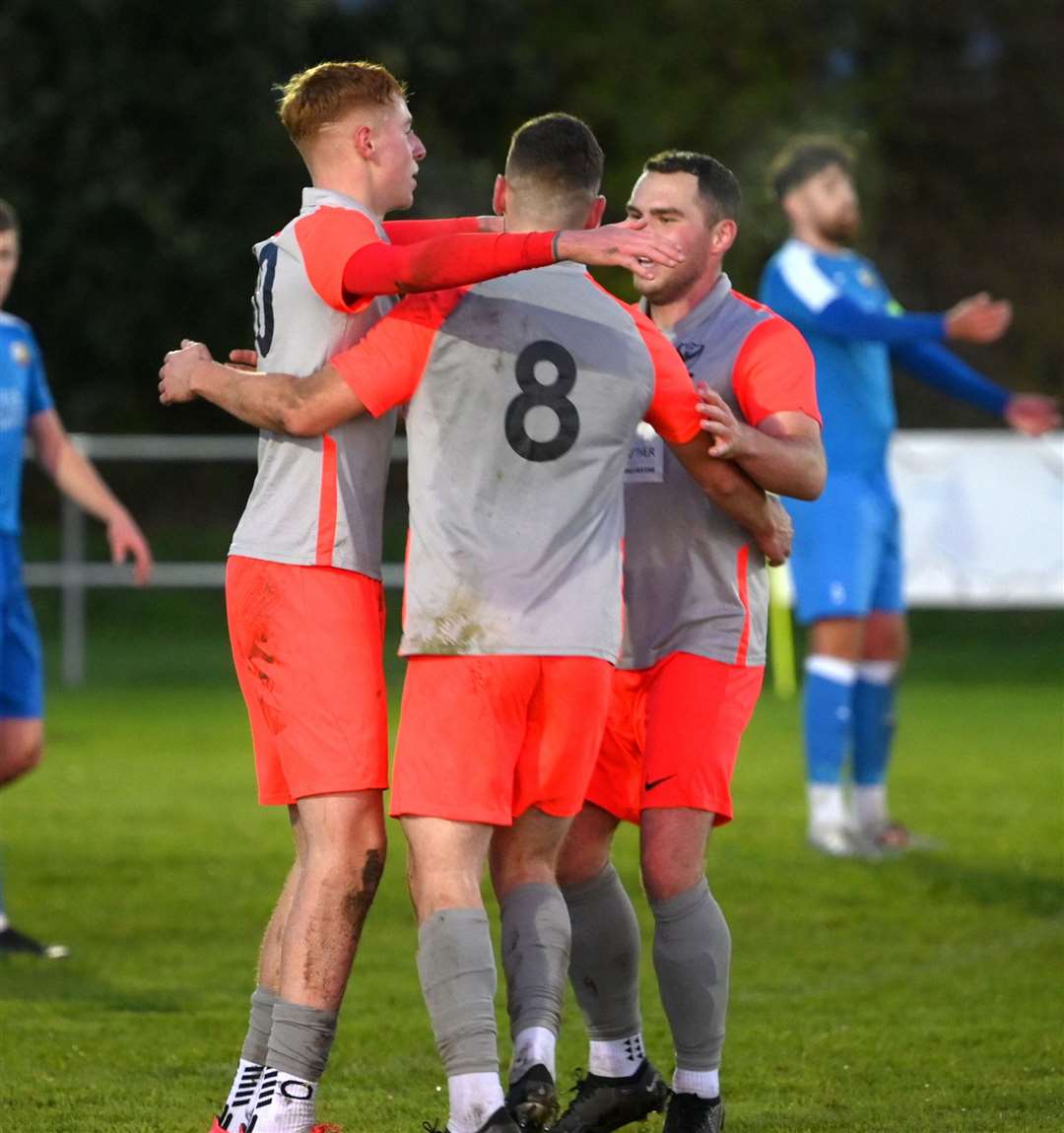 Parson Drove v Cornard United. Matteo Perkins scoring his second goal