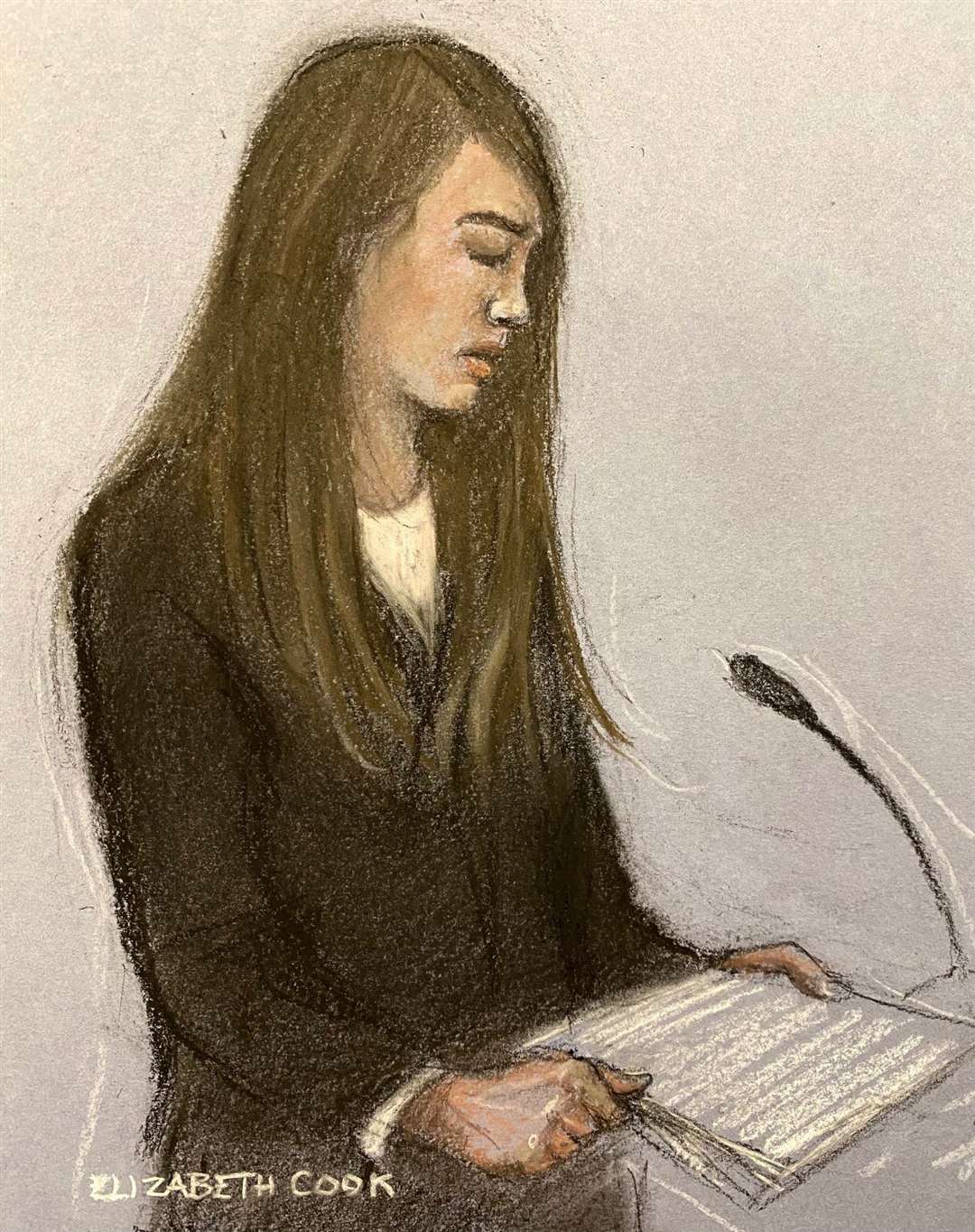 Court sketch of Amy Hunt giving her victim impact statement (Elizabeth Cook/PA)
