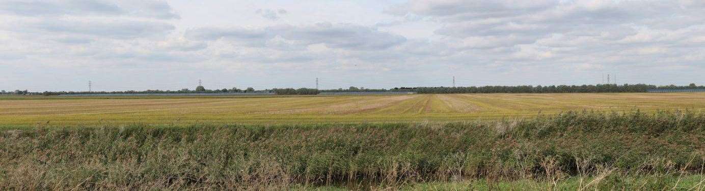 An artists impression of the proposed solar farm in Sutton St Edmund from Goredike Bank and Turnover Bank