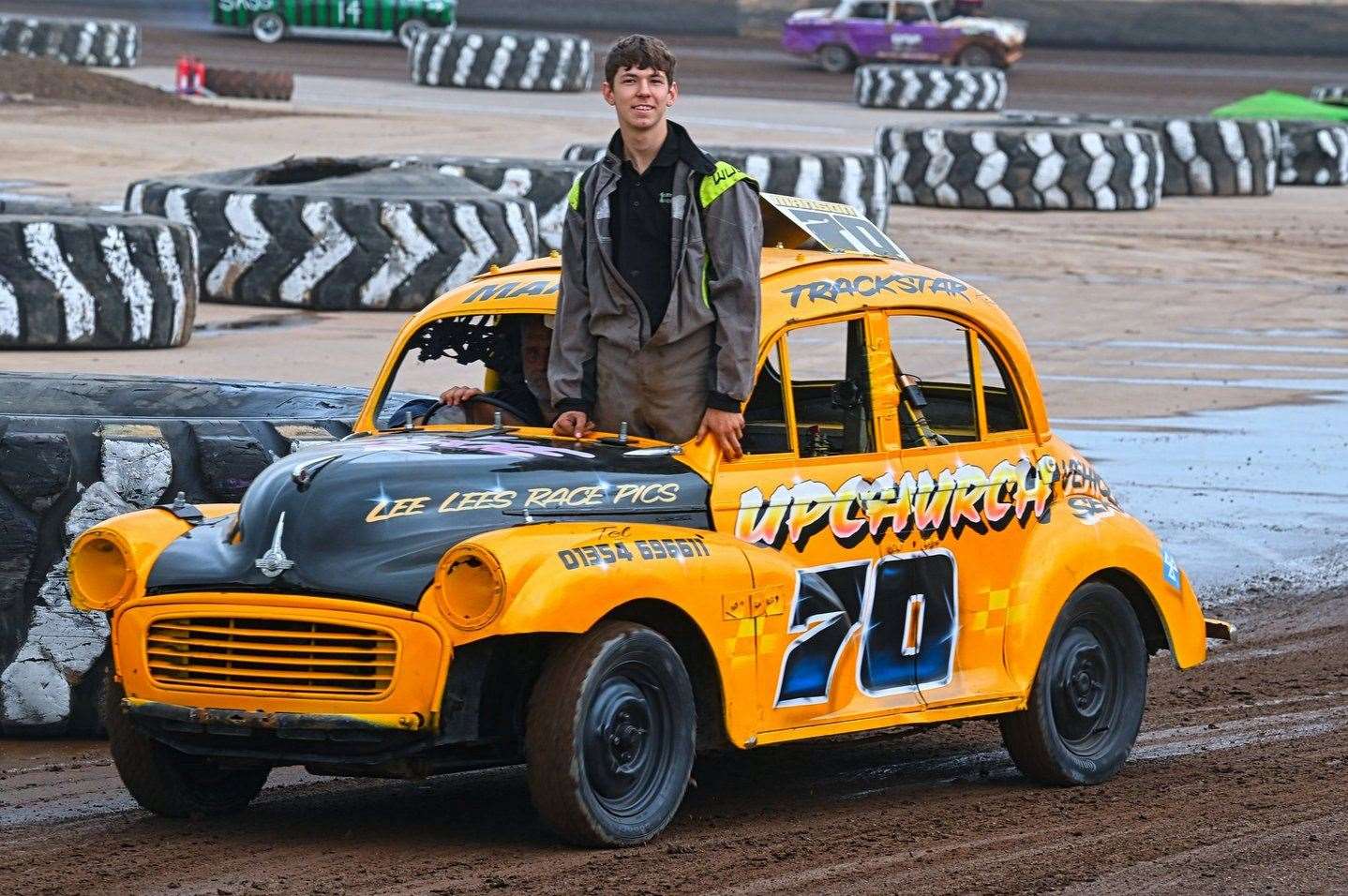 70 Manson Arnold is on parade with his brilliant Morris Minor which was raced in the Junior Banger Pre 95