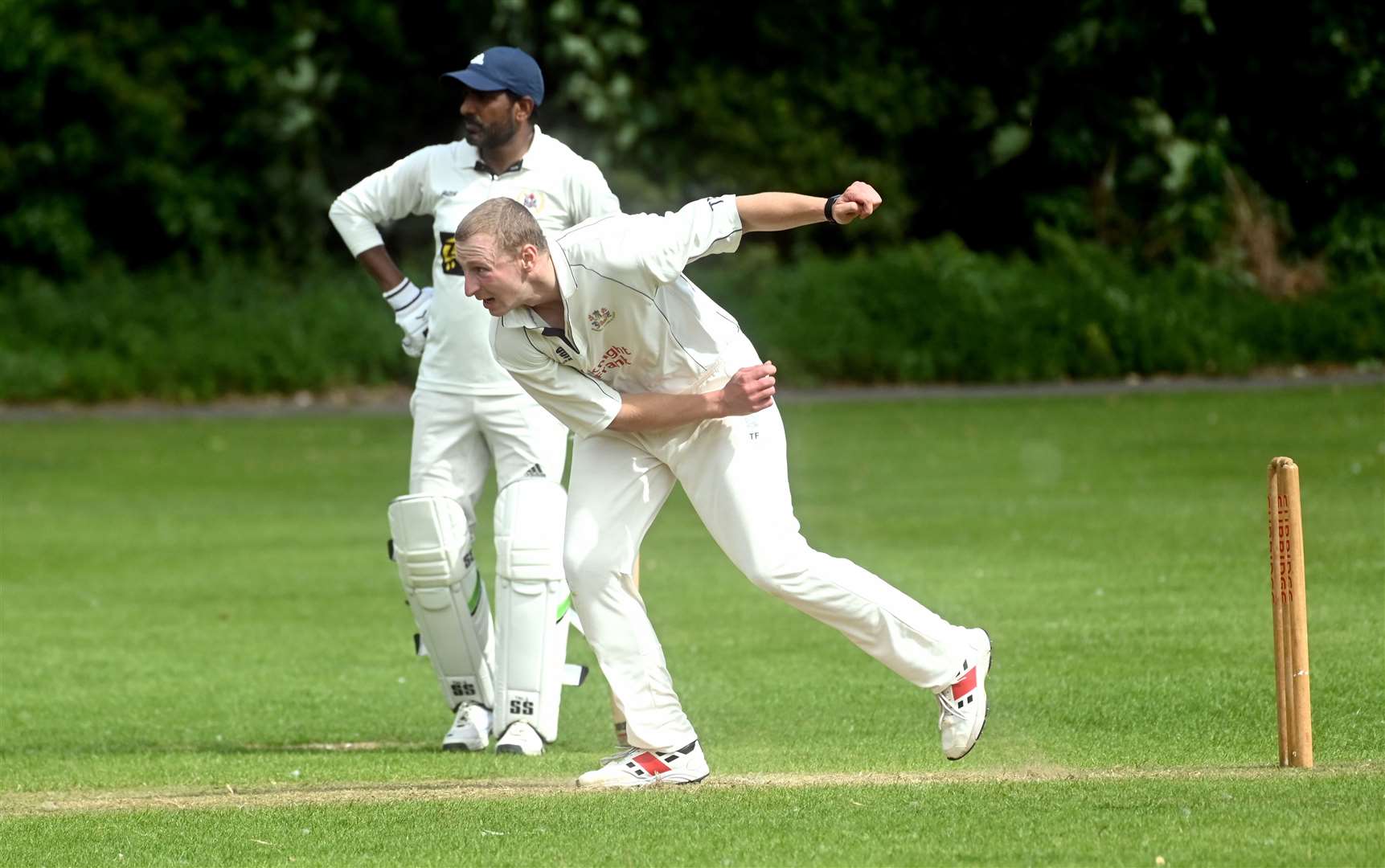 Tom Freear bowling for Wisbech 3rds v Telugu 3rds