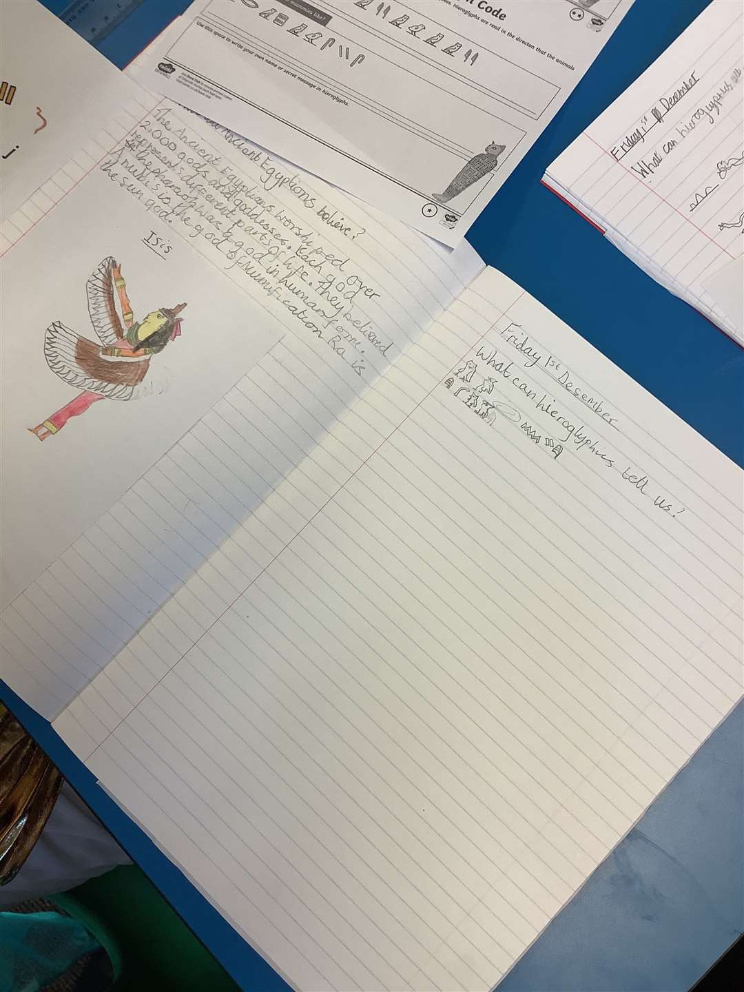 The children learned to write their names in hieroglyphs.