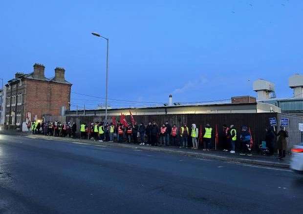 Workers stand united as they picket outside Princes Foods in Wisbech. Picture: Unite