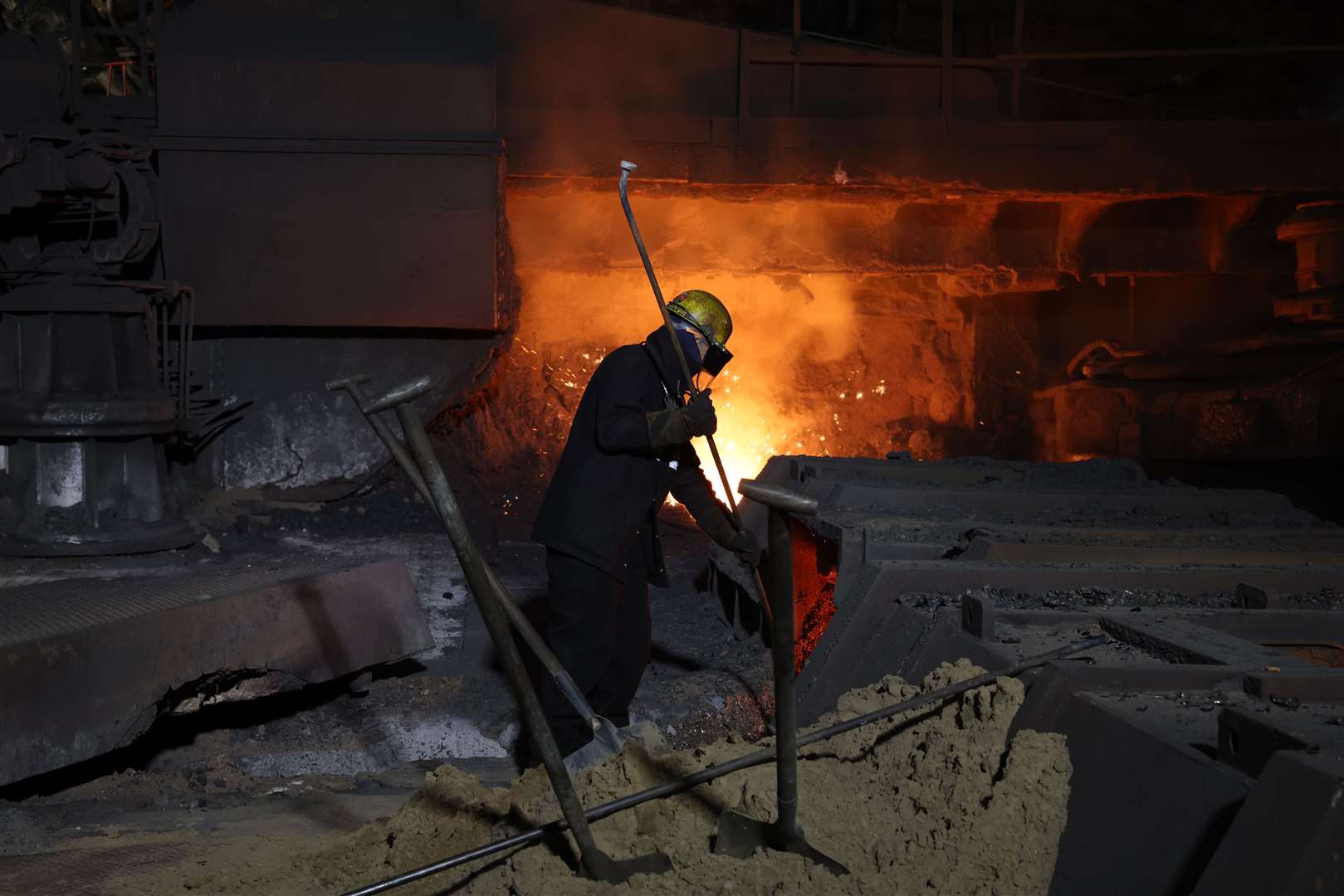 A steel worker at one of the blast furnaces at the British Steel site in Scunthorpe (Darren Staples/PA)